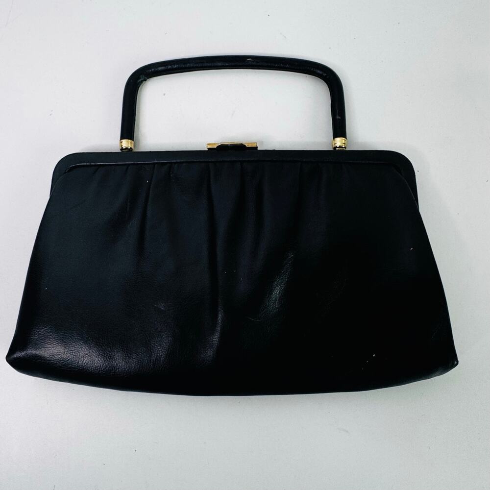 Vintage Andre Clasp Clutch Handbag Purse 1960s Black Gold Rhinestone